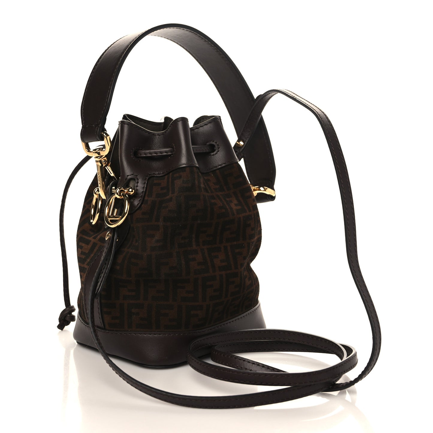 Suede Vitello King F is Fendi Micro FF Mini Mon Tresor Bucket Bag Sigaro Marrone Ebano