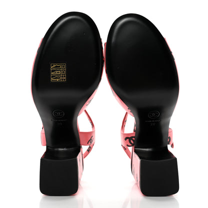 Chanel Lambskin Printed CC Sandals 39 Pink Black 5 of 13