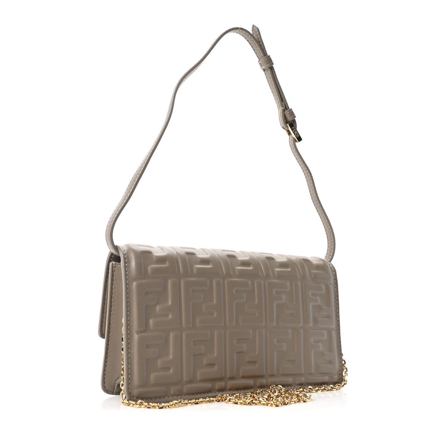 Fendi Nappa Matisse FF Embossed Wallet On Chain Baguette Grey 3 of 9