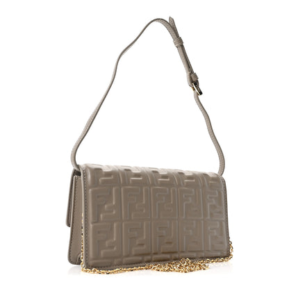 Fendi Nappa Matisse FF Embossed Wallet On Chain Baguette Grey 3 of 9