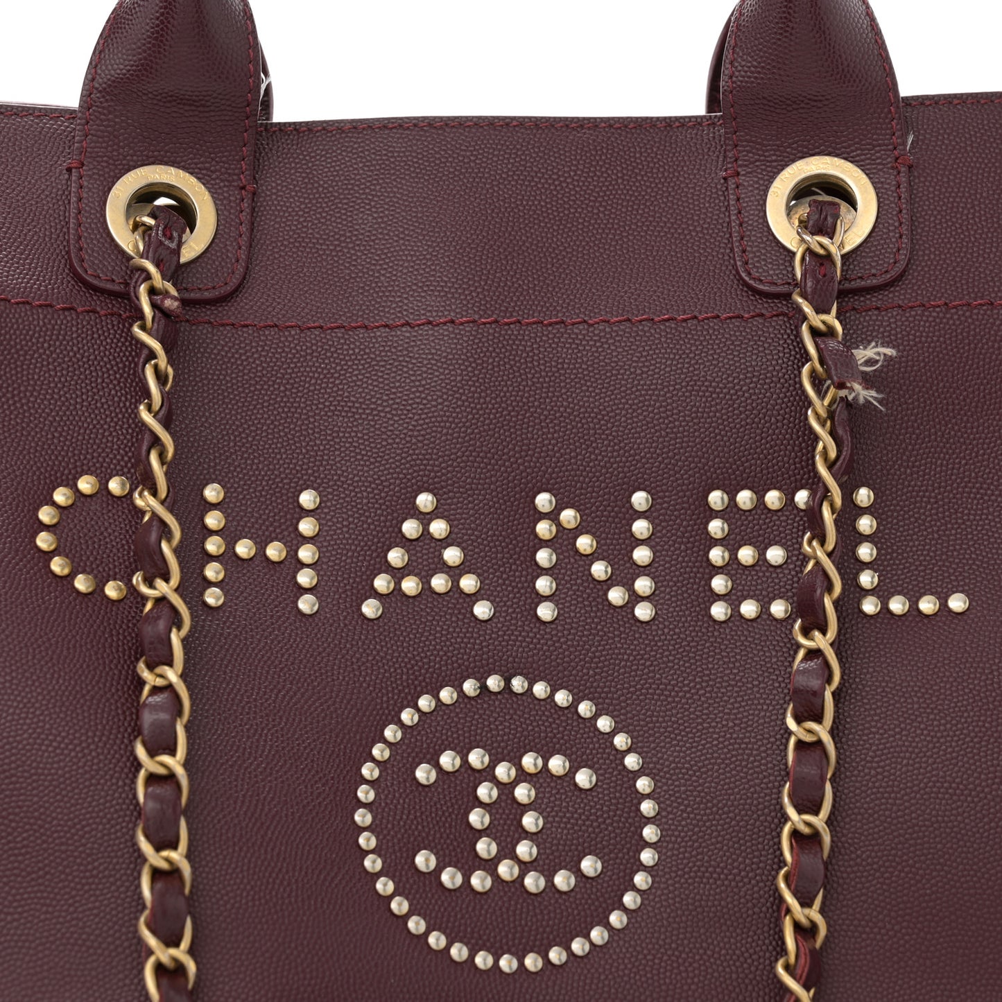 Caviar Small Studded Deauville Tote Burgundy