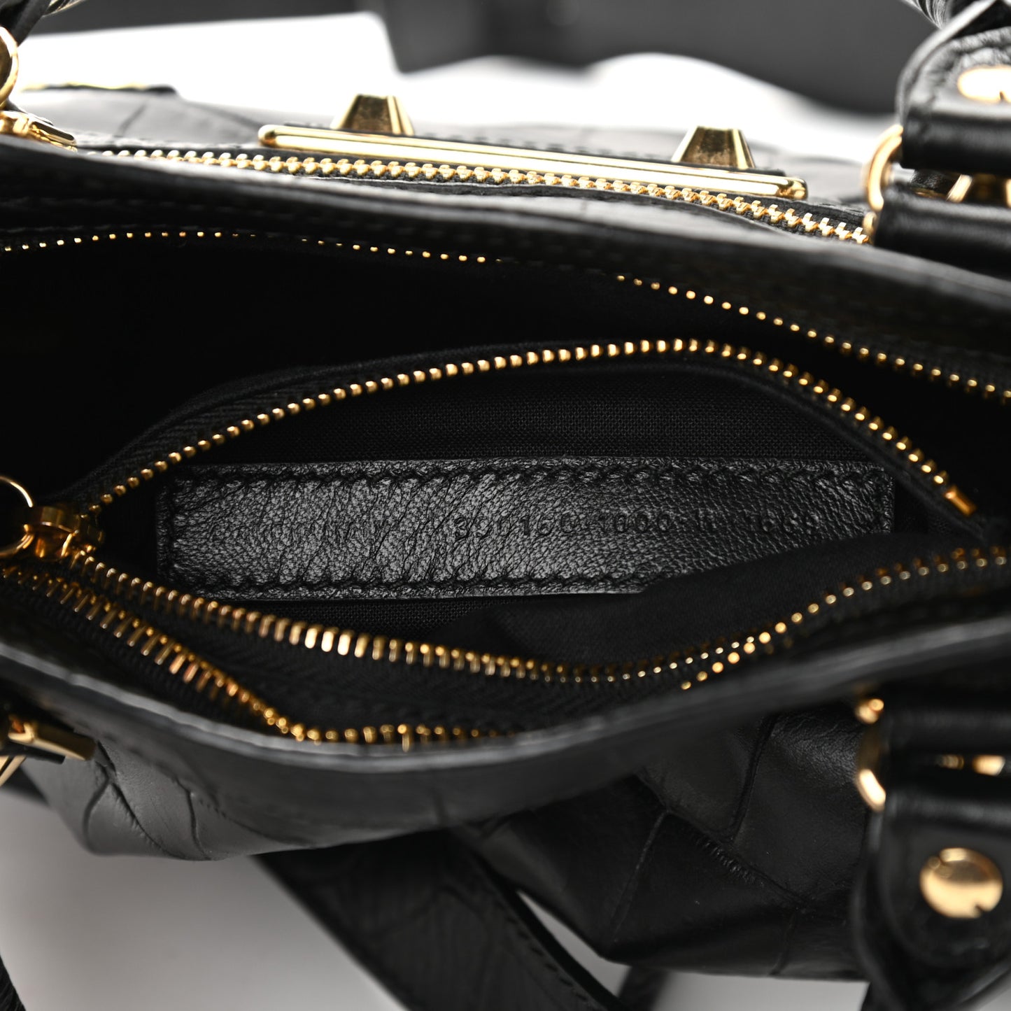 Calfskin Crocodile Embossed Gold Metallic Edge Hardware Mini City Black