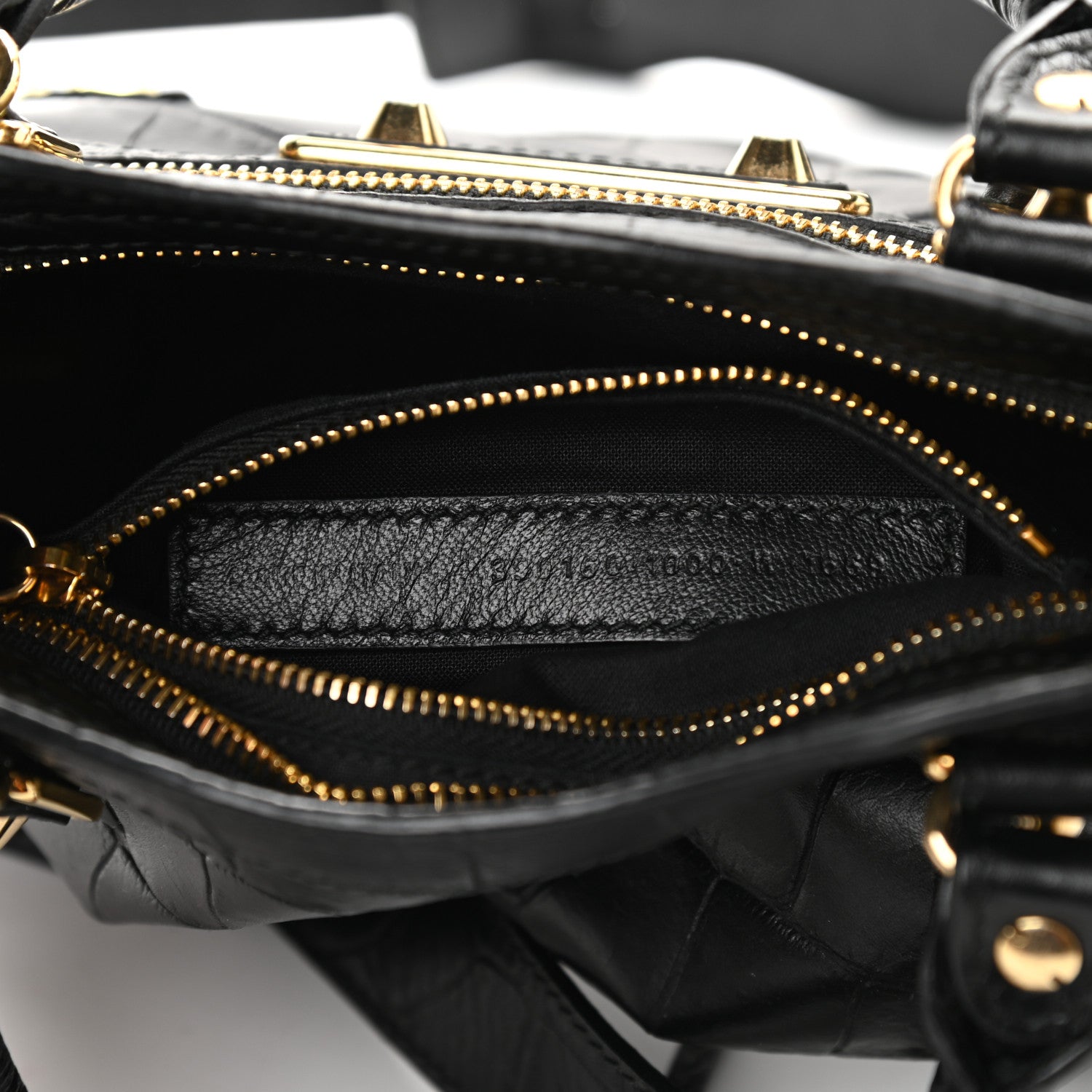 Balenciaga Calfskin Crocodile Embossed Gold Metallic Edge Hardware Mini City Black 7 of 9
