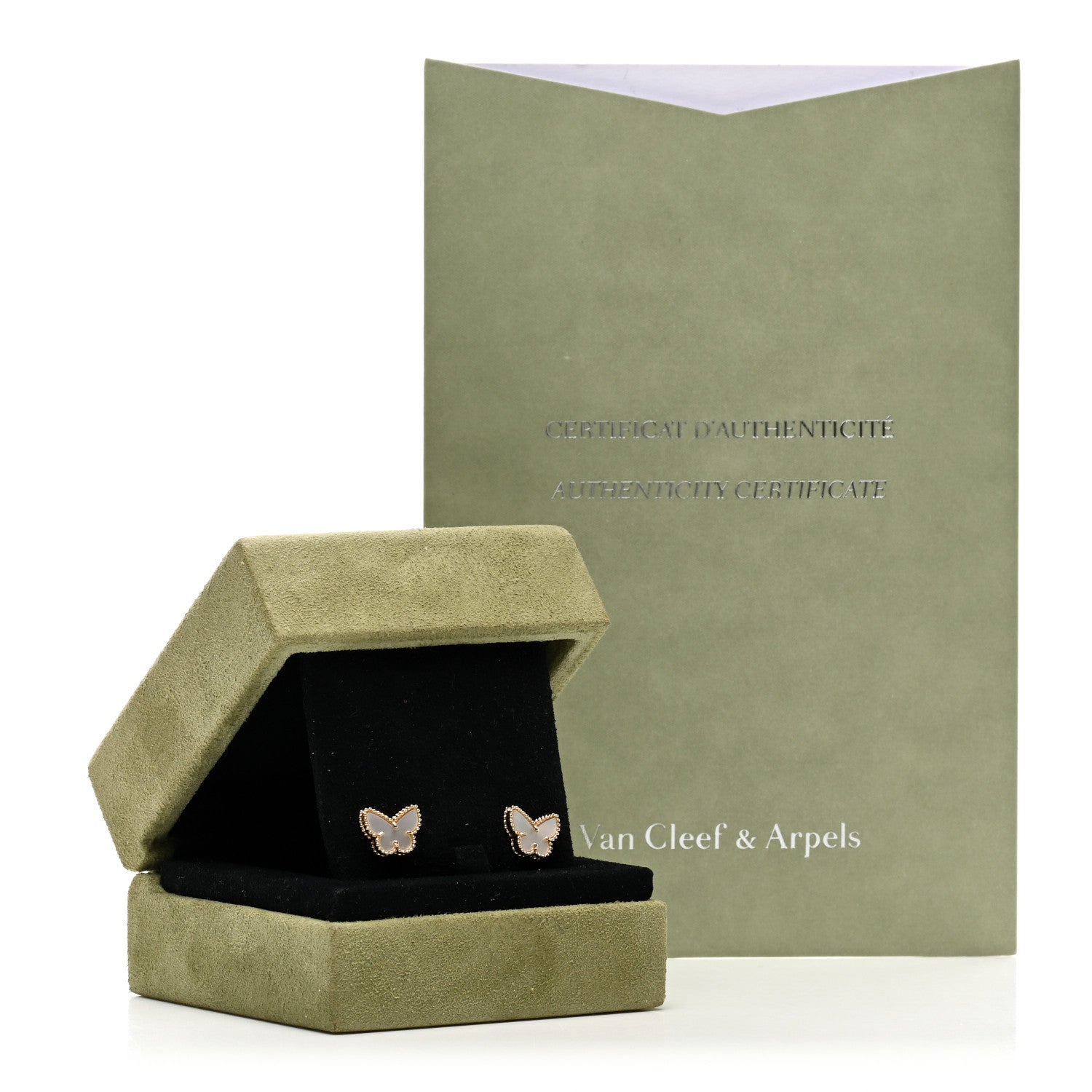 Van Cleef & Arpels 18K Yellow Gold Mother of Pearl Sweet Alhambra Butterfly Earrings 5 of 5