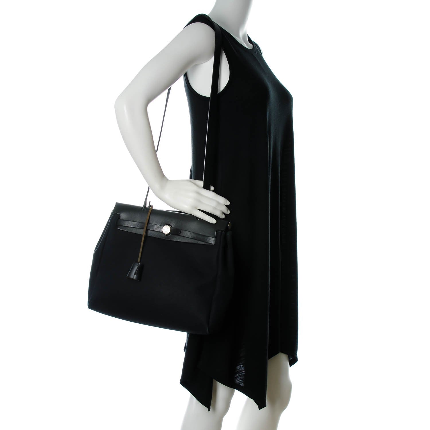 Hermes Toile Vache Calfskin Herbag 30 PM Black 5 of 12