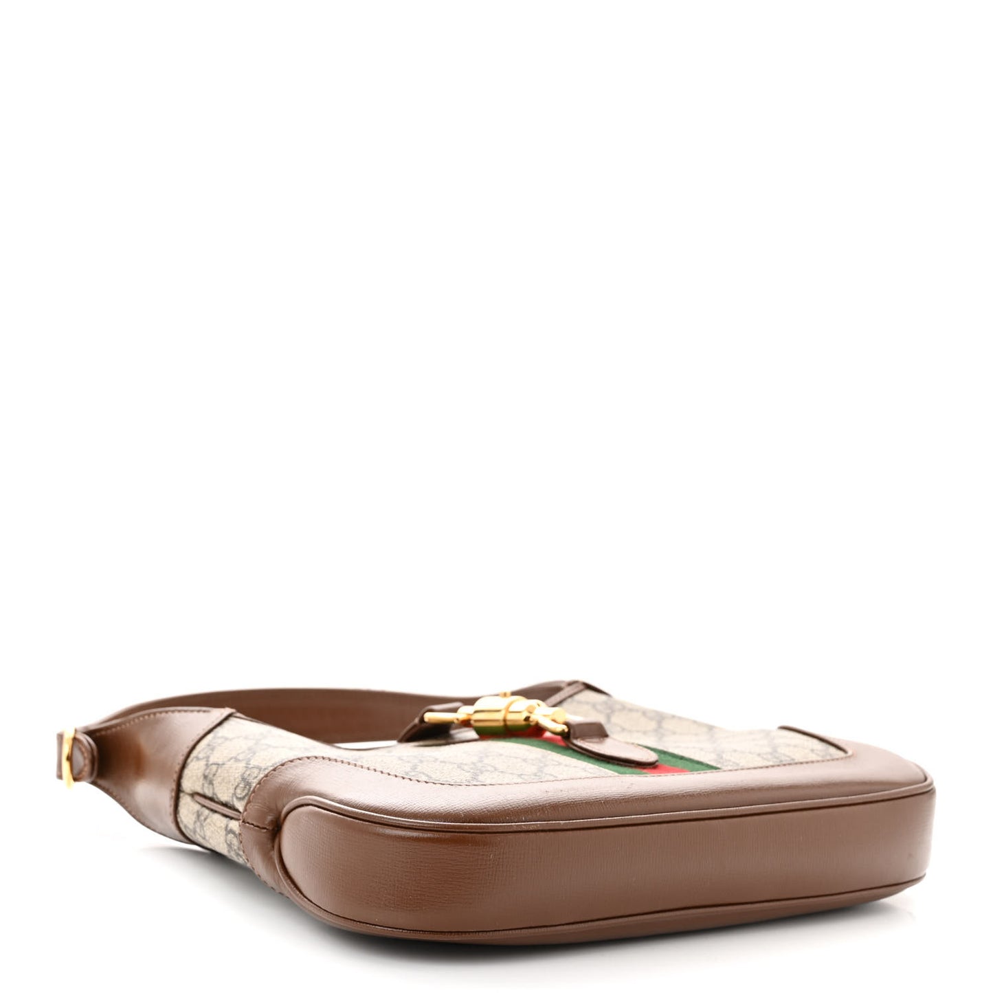 GG Supreme Monogram Azalea Calfskin Web Small Jackie 1961 Hobo Beige Ebony Brown Sugar