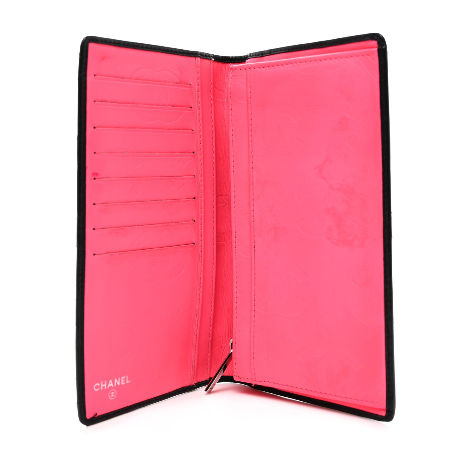 Calfskin Quilted Cambon Yen Wallet Black White