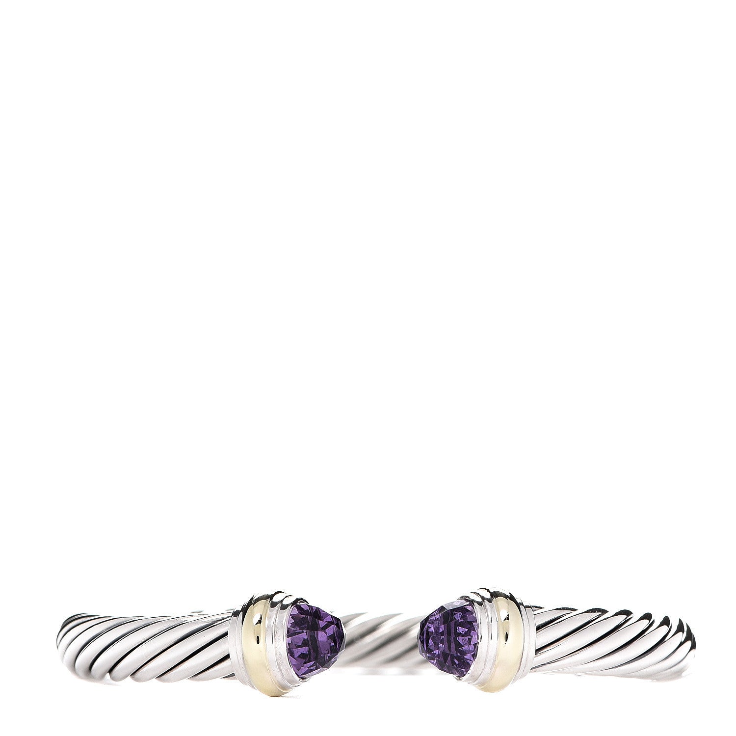David Yurman Sterling Silver 14K Yellow Gold Amethyst 7mm Cable Classics Bracelet 1 of 3