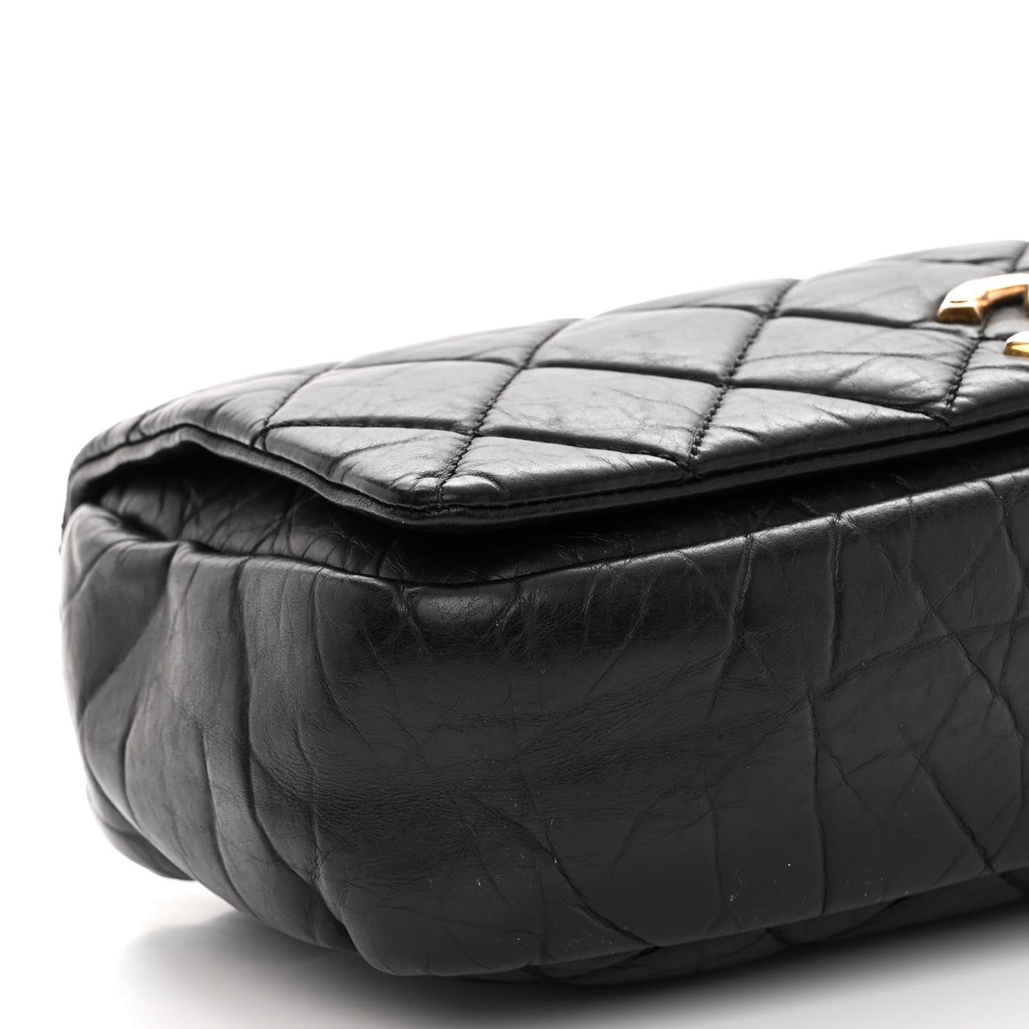 Aged Calfskin Quilted Medium Pondichery Flap Black