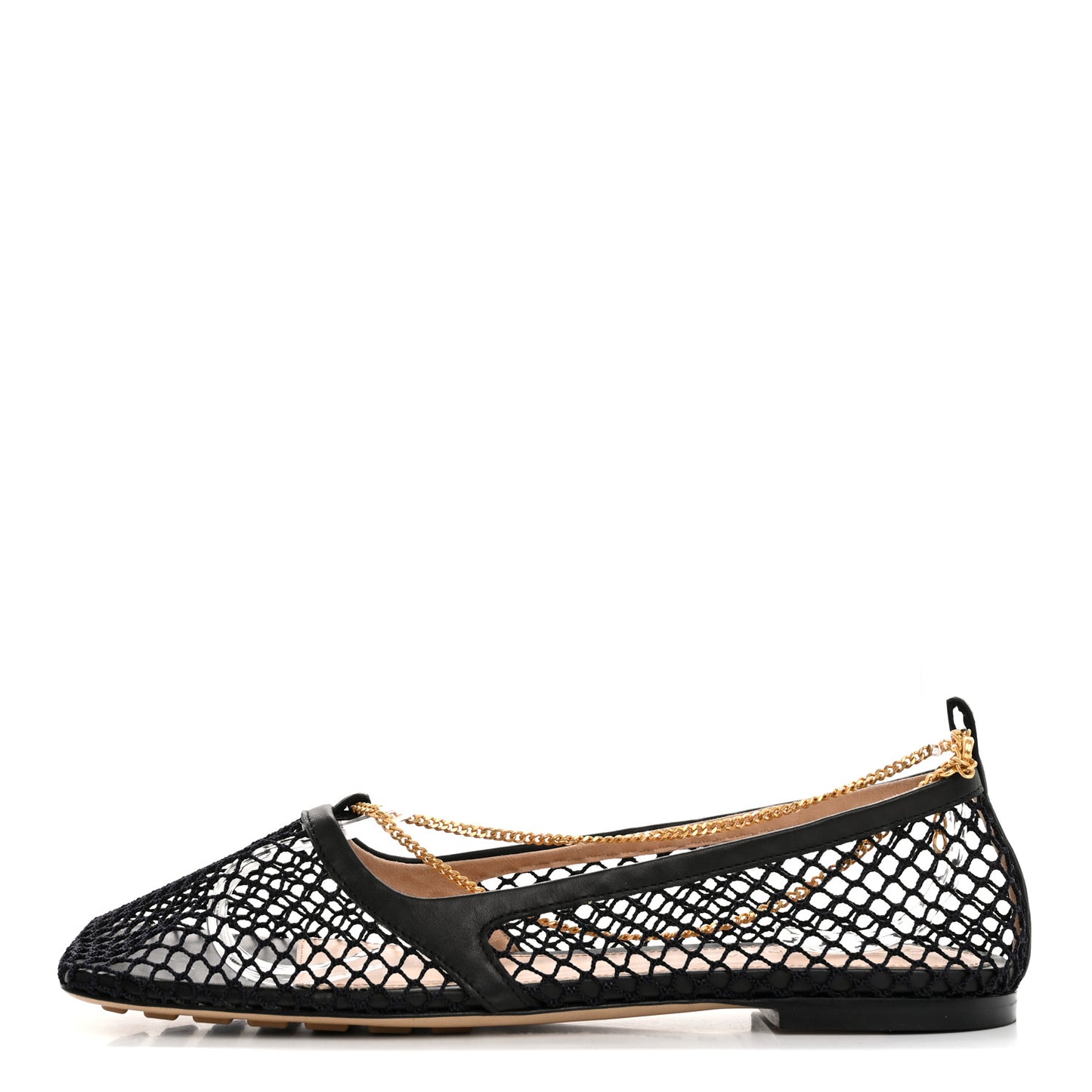 Mesh Nappa Chunky Chain Stretch Ballerina Flats 37 Black