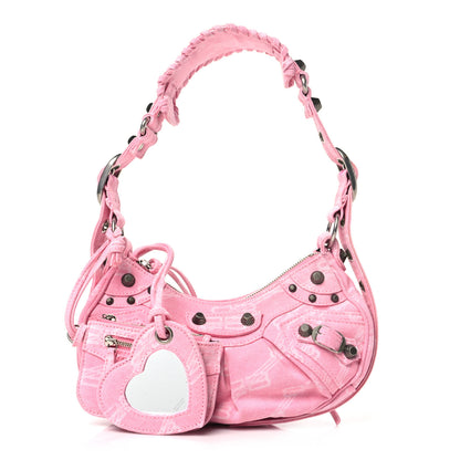 Balenciaga Denim BB Monogram Le Cagole Shoulder Bag XS Pink 1 of 10