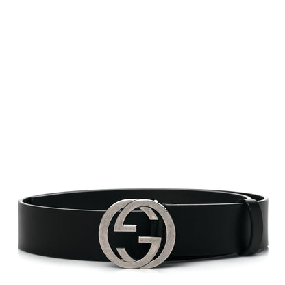 Gucci Selleria Calfskin Mens Interlocking G 37mm Belt 85 34 Black 1 of 7