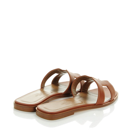 Hermes Box Calfskin Oran Sandals 38.5 Gold 4 of 7
