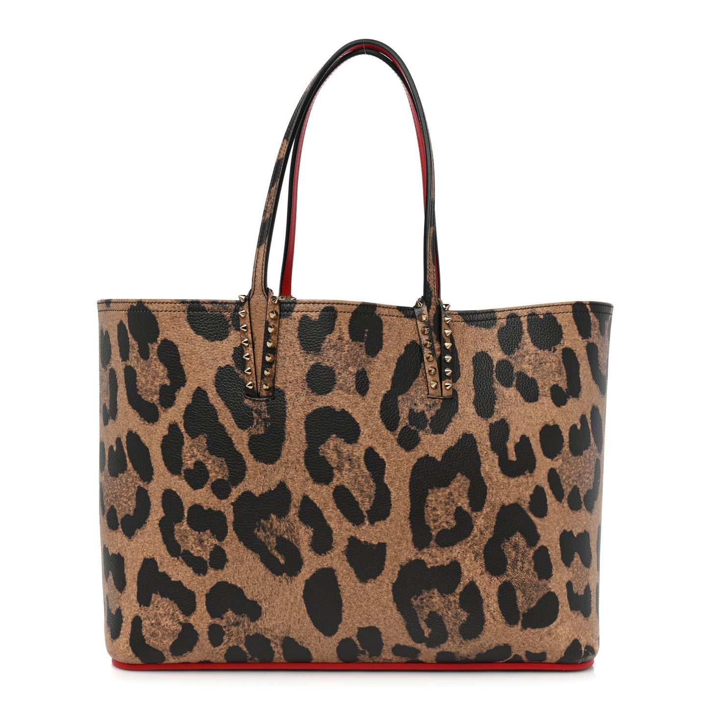 Calfskin Leopard Print Spikes East West Cabata Tote Brown