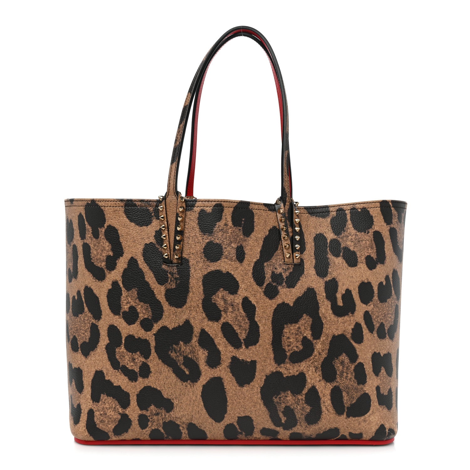 Christian Louboutin Calfskin Leopard Print Spikes East West Cabata Tote Brown 1 of 15