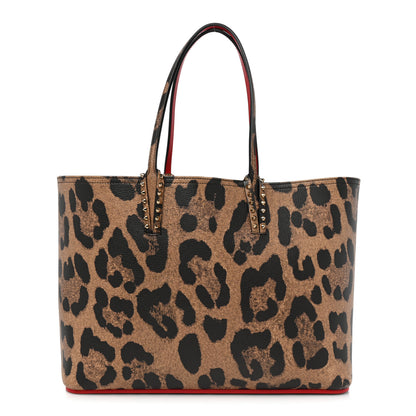 Christian Louboutin Calfskin Leopard Print Spikes East West Cabata Tote Brown 1 of 15