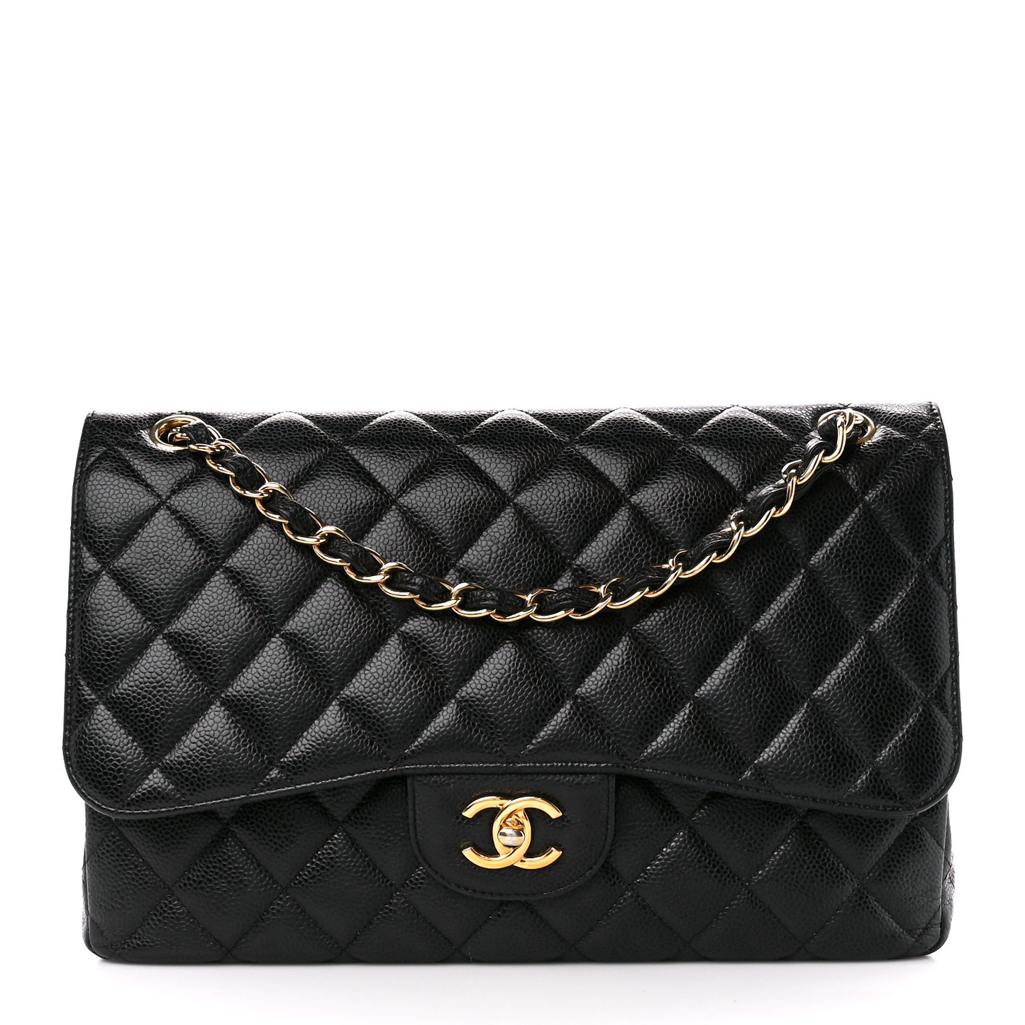 Caviar Quilted Jumbo Double Flap Black