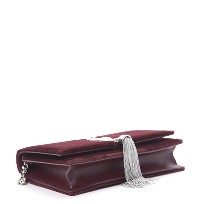 Saint Laurent Velvet Crystal Monogram Kate Tassel Shoulder Bag Burgundy 4 of 11