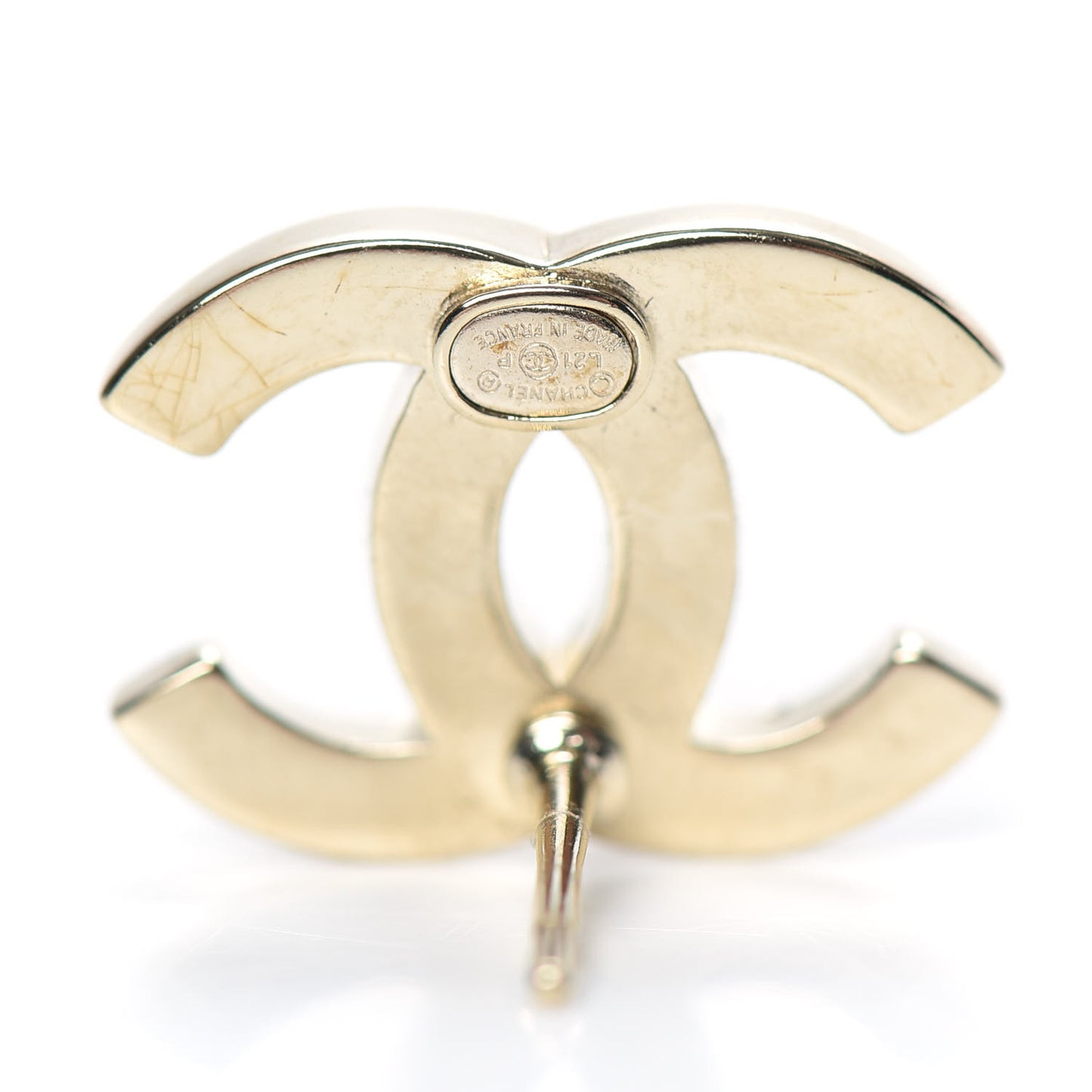 Crystal Metal CC Paris Button Stud Earrings Gold