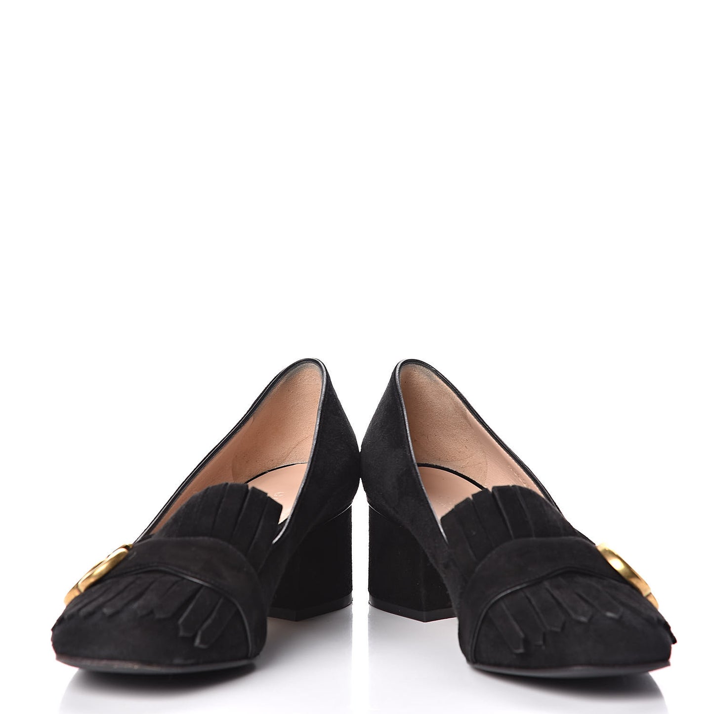 Kid Scamosciato GG Marmont Fringe 50mm Loafer Pumps 36 Black