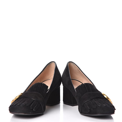 Gucci Kid Scamosciato GG Marmont Fringe 50mm Loafer Pumps 36 Black 5 of 11