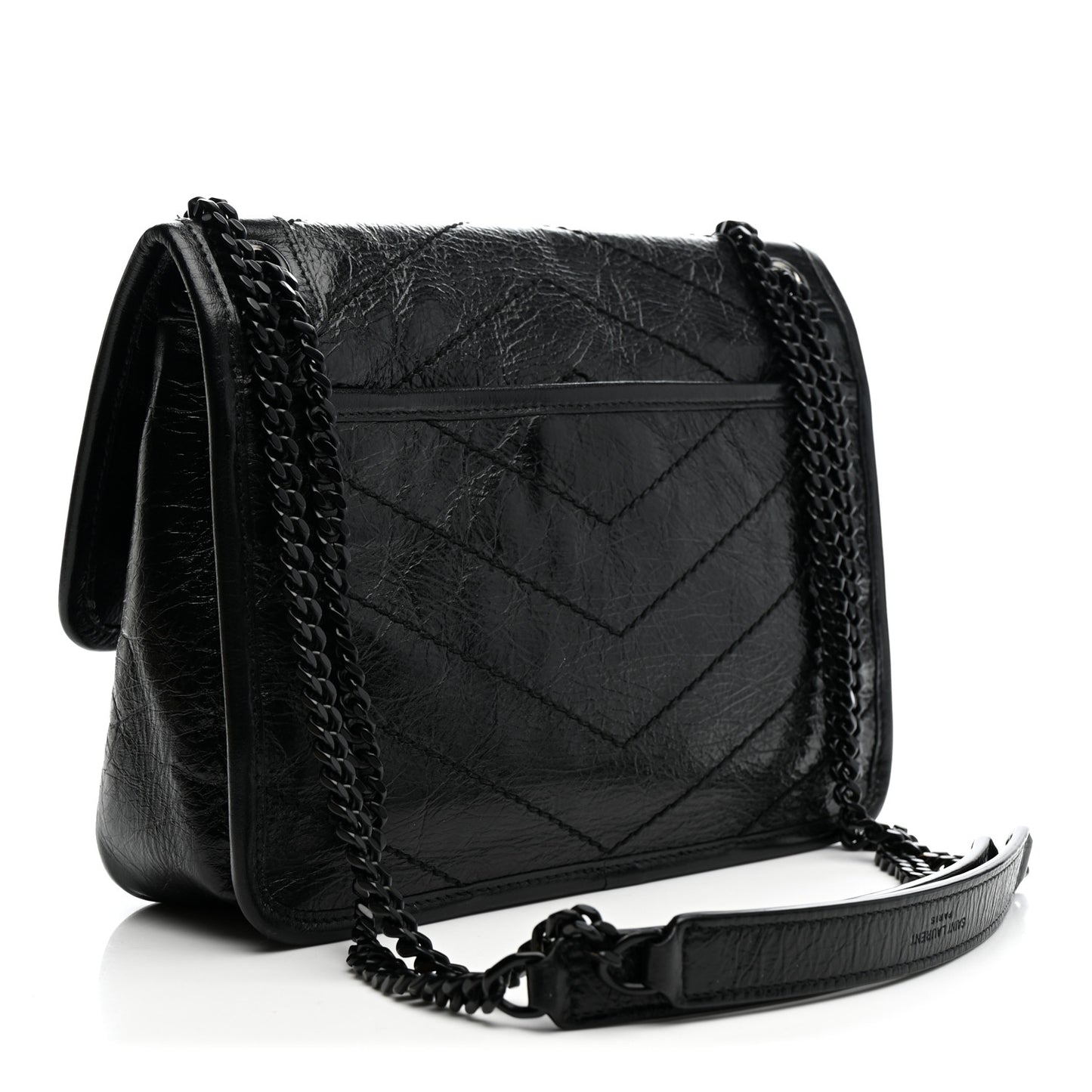 Crinkled Calfskin Matelasse Monogram Baby Niki Chain Satchel Black