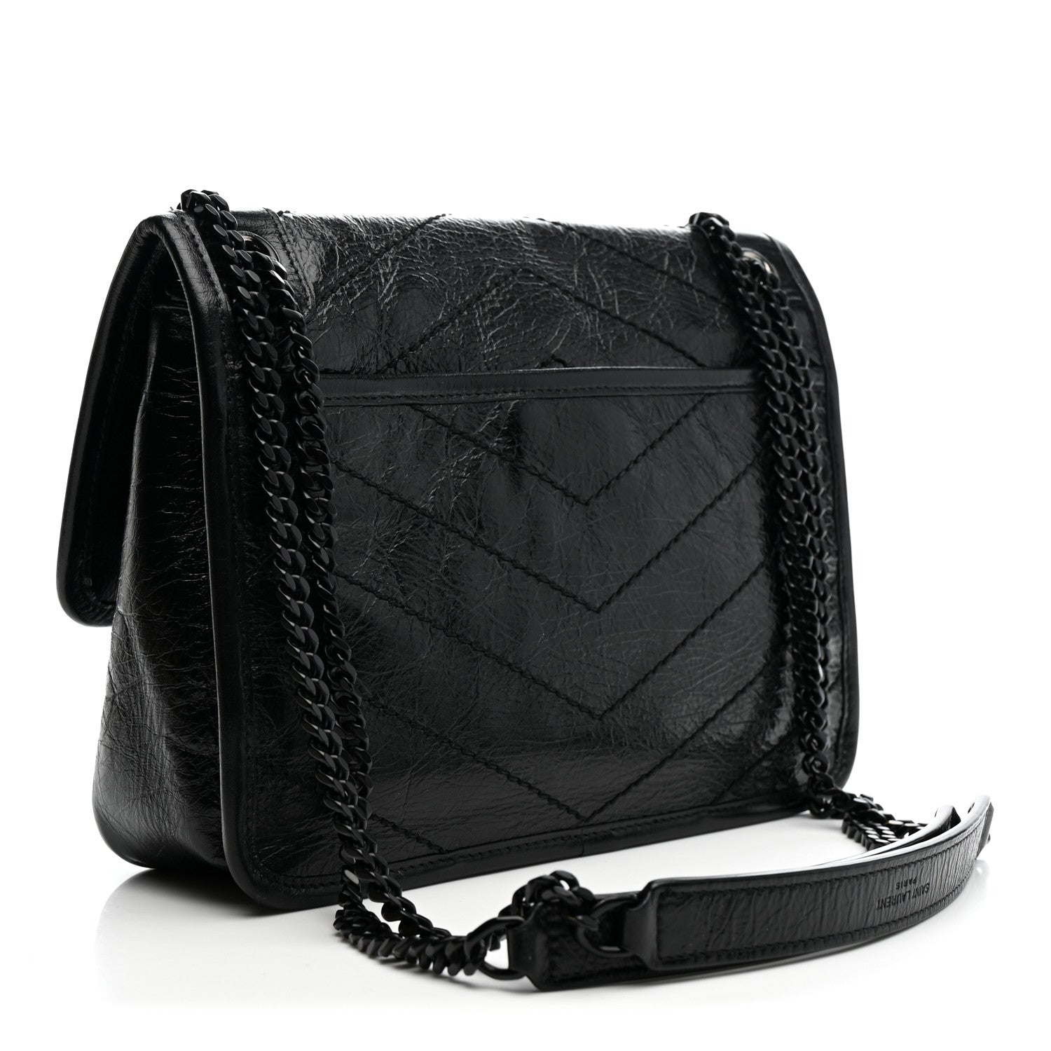 Saint Laurent Crinkled Calfskin Matelasse Monogram Baby Niki Chain Satchel Black 3 of 13