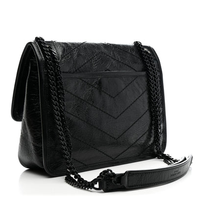Saint Laurent Crinkled Calfskin Matelasse Monogram Baby Niki Chain Satchel Black 3 of 13