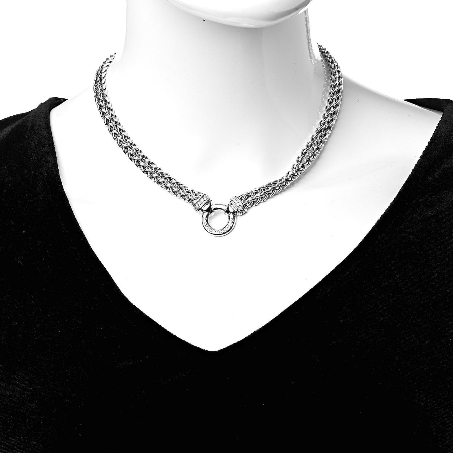 Sterling Silver Diamond 18mm Double Wheat Chain Necklace