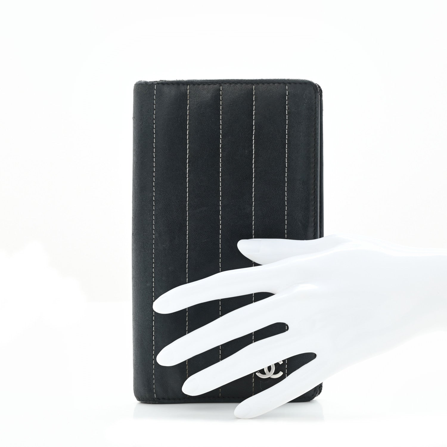 Chanel Lambskin Vertical Quilted Mademoiselle Yen Wallet Black 2 of 8