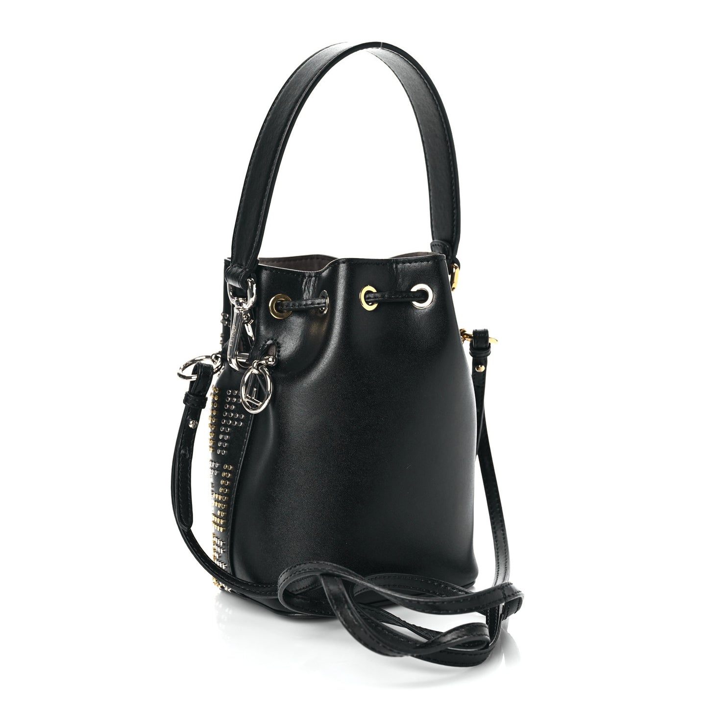 Vitello Liberty F is Fendi FF Studded Mini Mon Tresor Bucket Bag Black