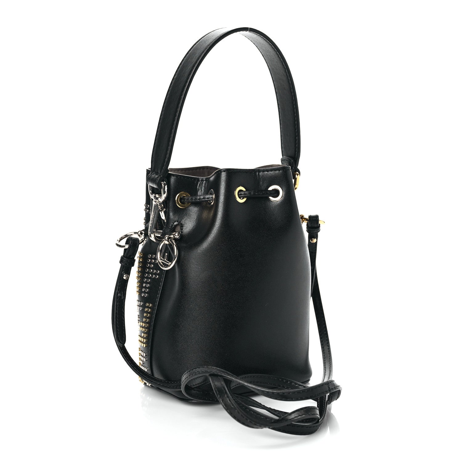 Fendi Vitello Liberty F is Fendi FF Studded Mini Mon Tresor Bucket Bag Black 3 of 9