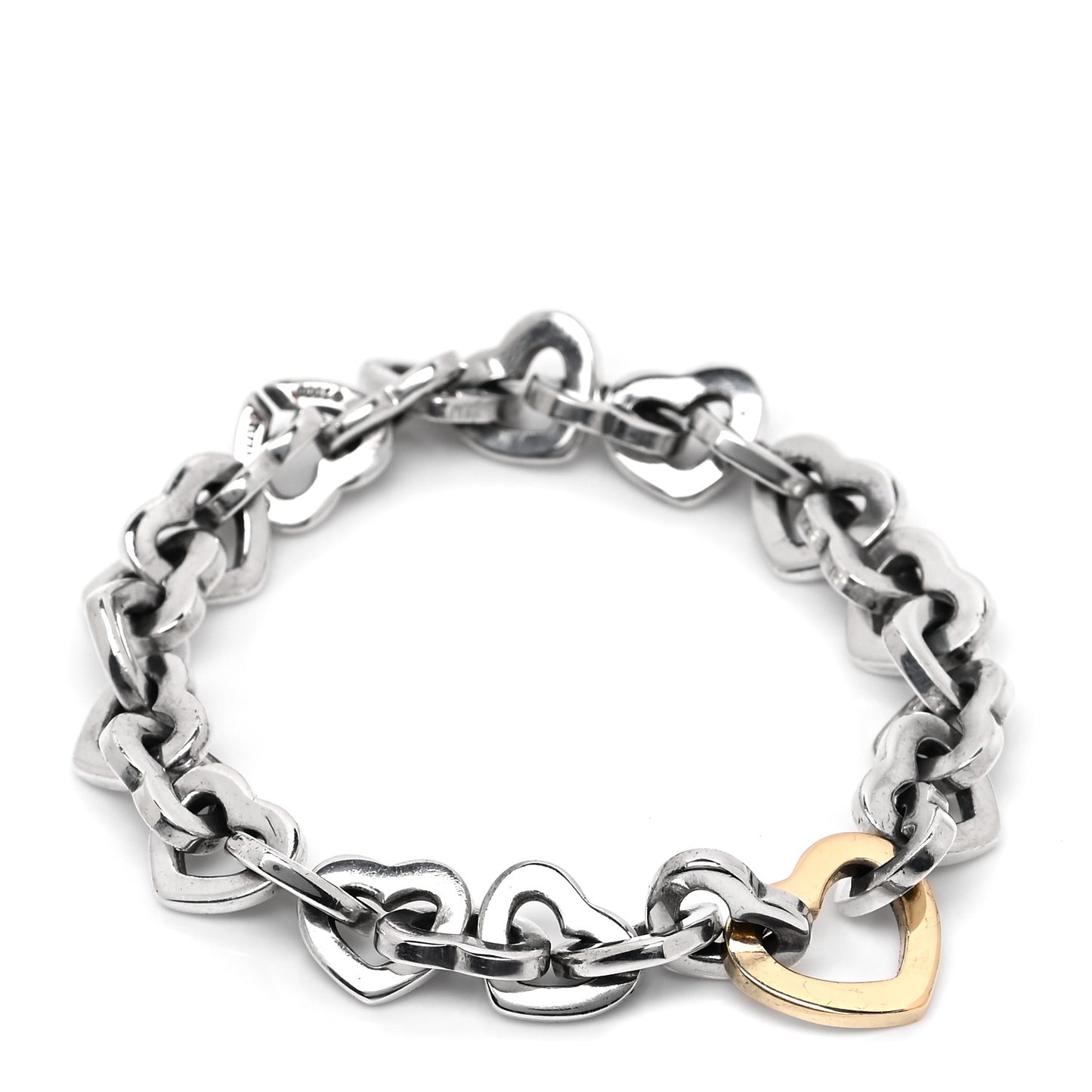Sterling Silver 18K Yellow Gold Heart Links Bracelet