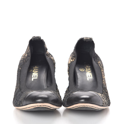Chanel Metallic Lambskin Cap Toe CC Elastic Stretch Pumps 38.5 Black 2 of 13