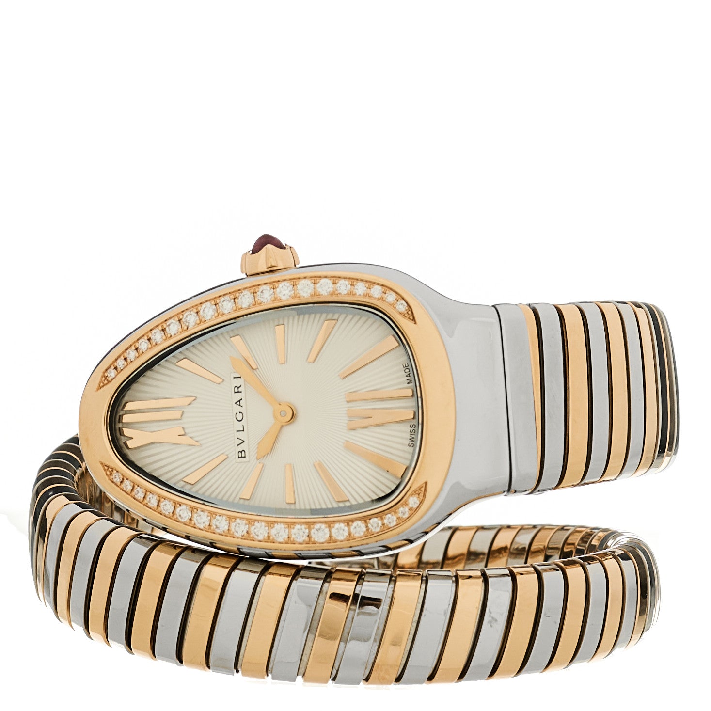 Bulgari Stainless Steel 18K Rose Gold Diamond Bezel 35mm Serpenti Tubogas Quartz Watch 2 of 5