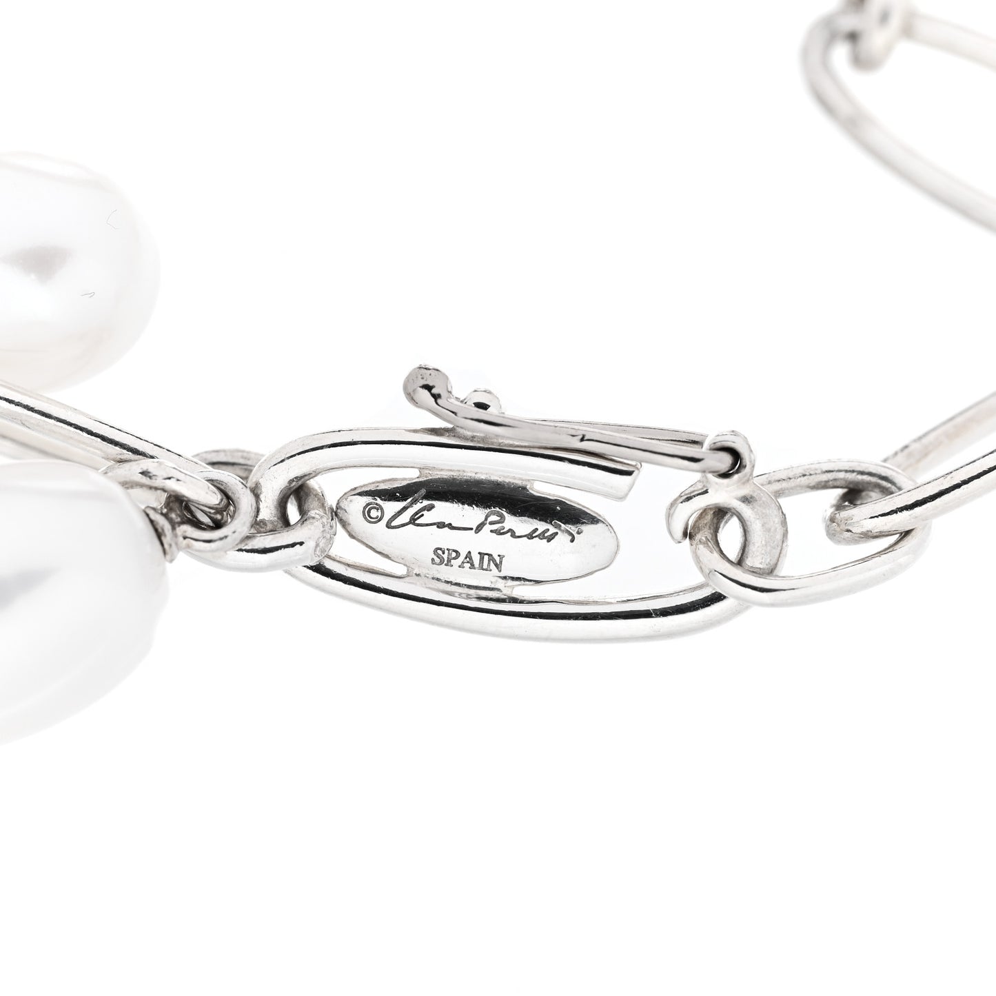 Sterling Silver Cultured Pearl Elsa Peretti Oval Link Bracelet