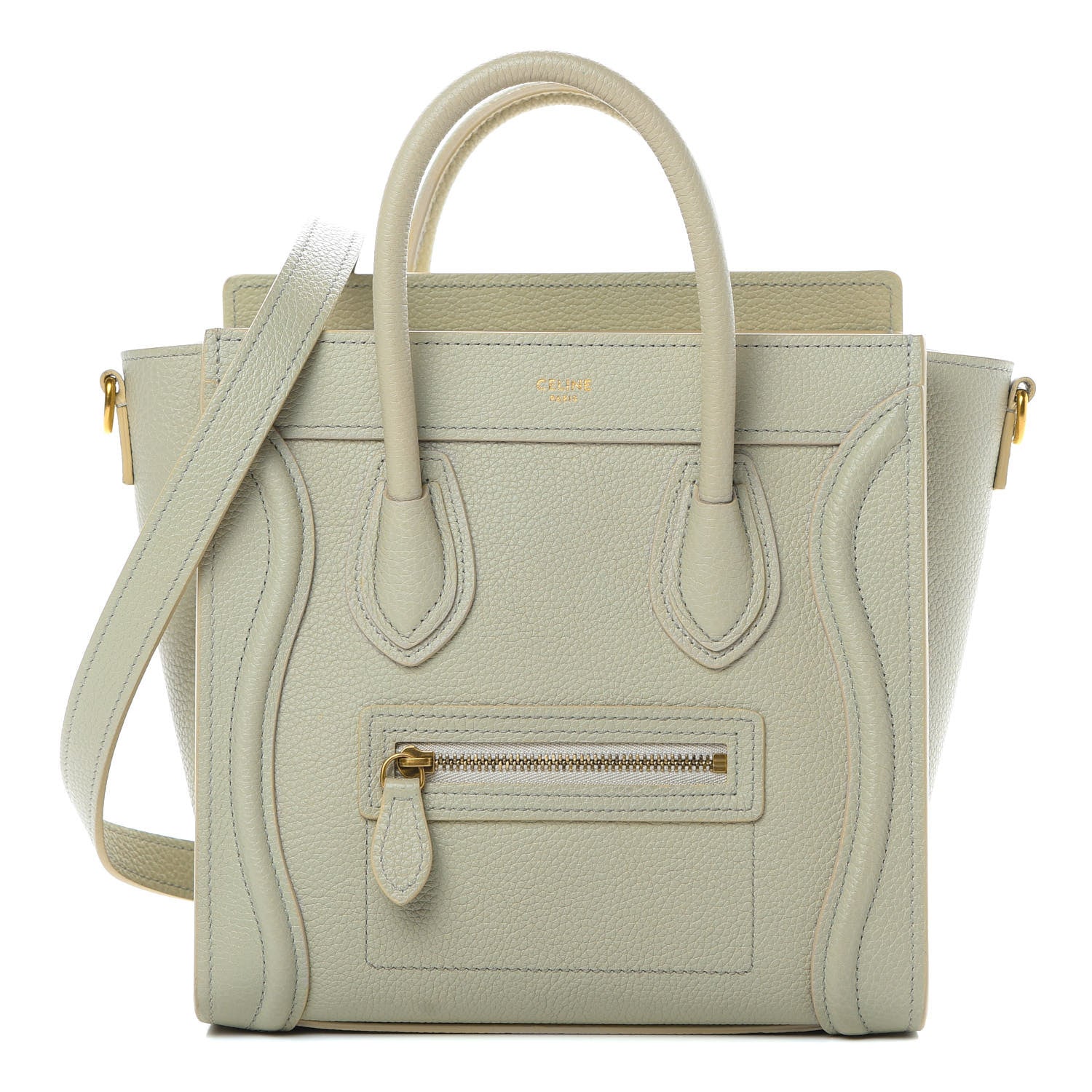 Celine Drummed Calfskin Nano Luggage Vert D'eau 1 of 12