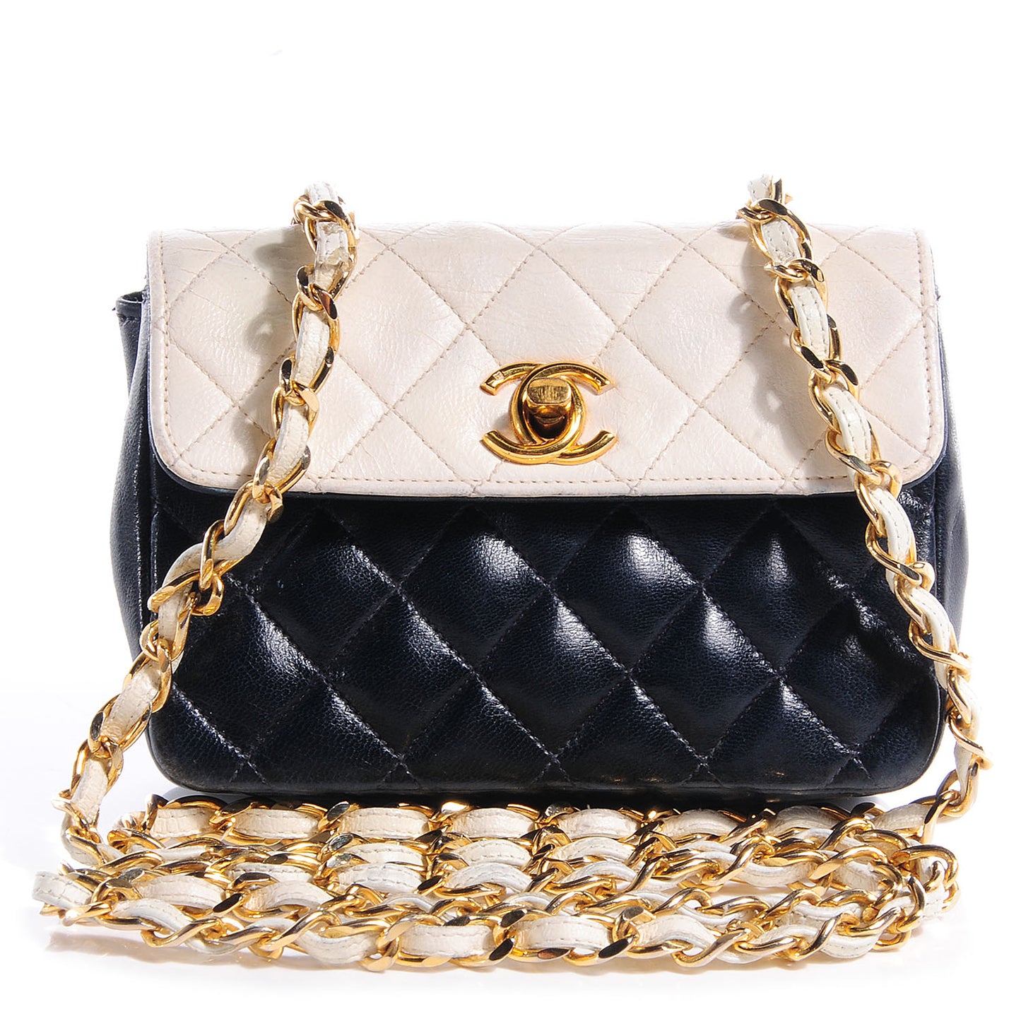 Lambskin Quilted Bi-Color Extra Mini Flap Navy White