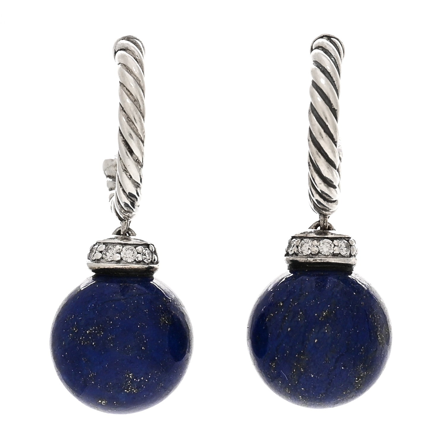 David Yurman Sterling Silver Diamond Lapis Lazuli Solari Cable Drop Earrings 1 of 4