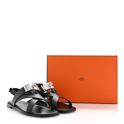 Hermes Calfskin Womens Ines Sandals 38 Black 10 of 10
