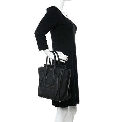Celine Drummed Calfskin Micro Luggage Black 2 of 10