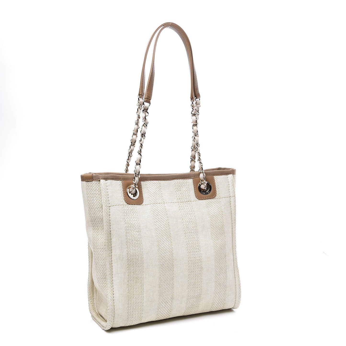 Straw Raffia Calfskin Striped Mini Deauville Tote Beige