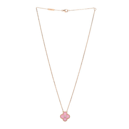 Van Cleef & Arpels 18K Rose Gold Diamond Pink Porcelain Vintage Alhambra Pendant Necklace 3 of 5