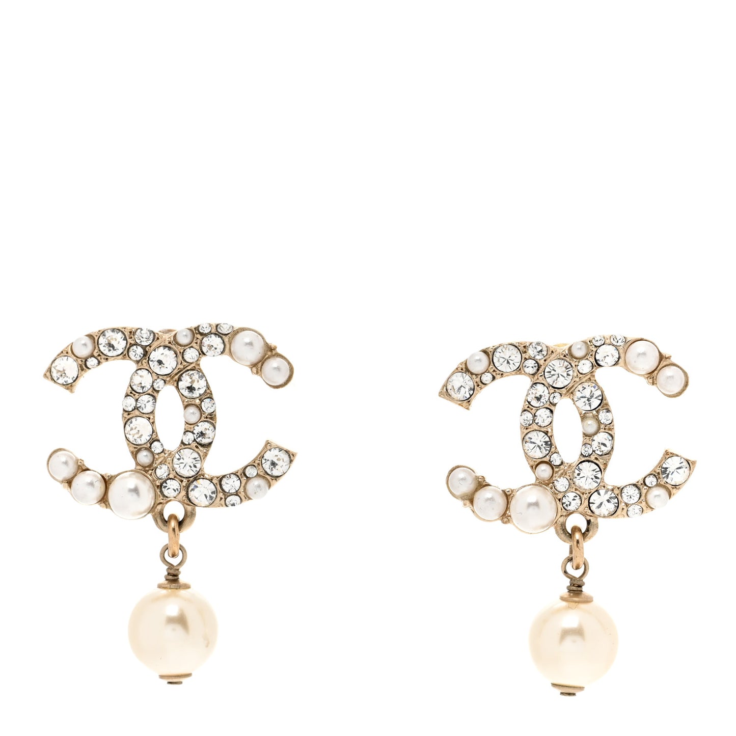 Crystal Pearl CC Drop Earrings Gold Pearly White