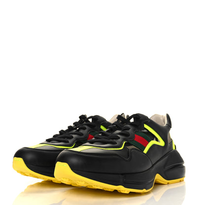 Gucci Demetra Web Mens Rhyton Cut Out Sneakers 10 Black Yellow Fluo 3 of 10