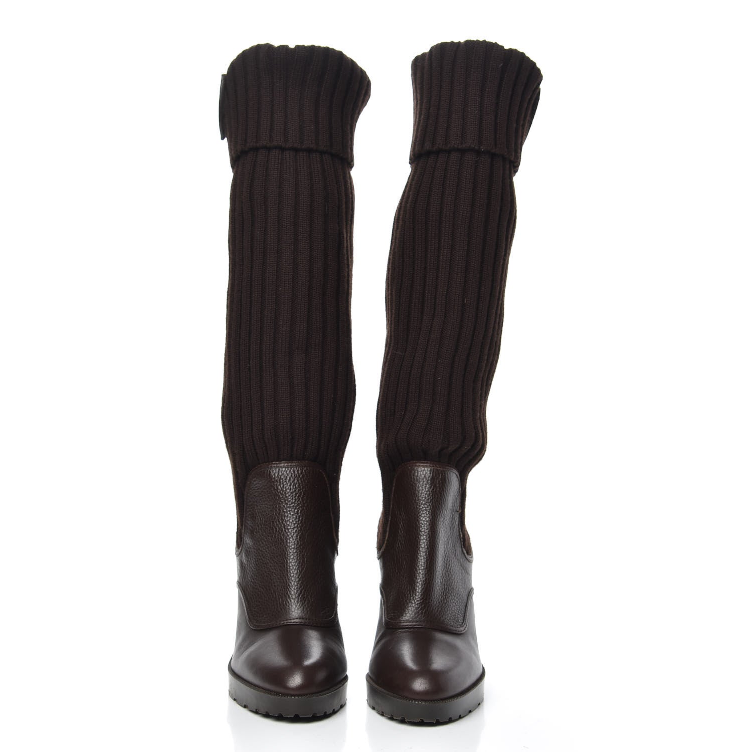 Gucci Wool Calfskin Knee Length Sock Boots 38 Brown 2 of 9
