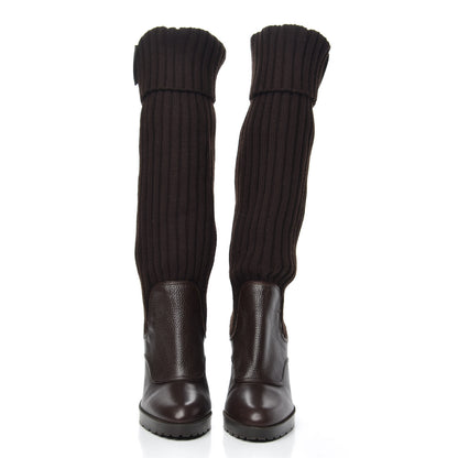 Gucci Wool Calfskin Knee Length Sock Boots 38 Brown 2 of 9