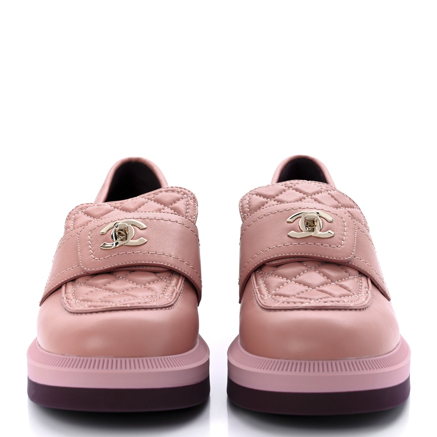 Lambskin Quilted CC Turnlock Loafers 37 Dark Pink