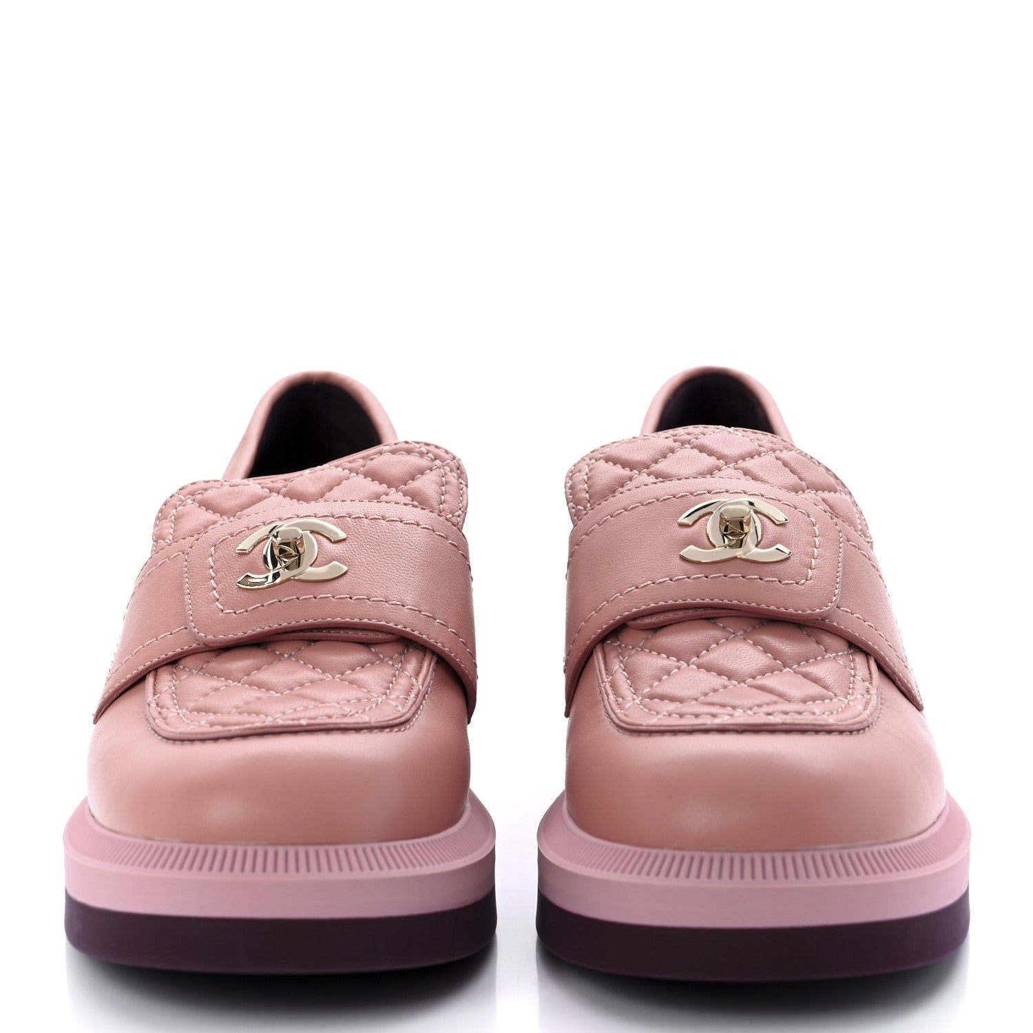Chanel Lambskin Quilted CC Turnlock Loafers 37 Dark Pink 2 of 12