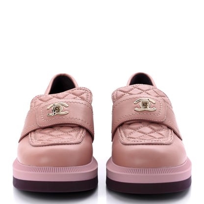 Chanel Lambskin Quilted CC Turnlock Loafers 37 Dark Pink 2 of 12